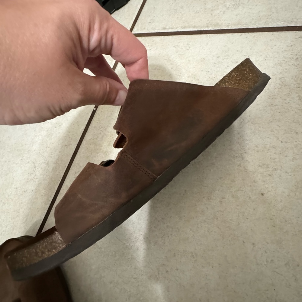 White Mountain Women's 9 Brown Leather Slide Sandals - Picture 6 of 6